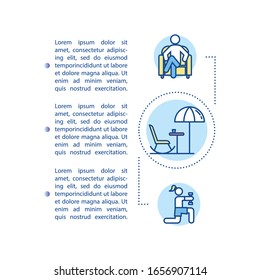 Free time concept icon with text. Leisure, recreation. Harmonious life. Rest time. PPT page vector template. Brochure, magazine, booklet design element with linear illustrations