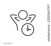 free time icon, relaxation after work, hands behind head, line symbol on white background - editable stroke vector illustration eps10