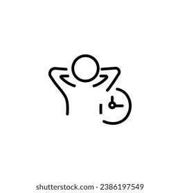 free time icon, relaxation after work, hands behind head, line symbol on white background - editable stroke vector illustration