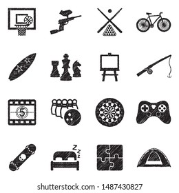 Free Time Icons. Black Scribble Design. Vector Illustration.