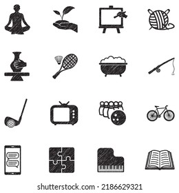 Free Time Icons. Black Scribble Design. Vector Illustration.