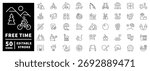 Free time icons set. editable line icons, linear leisure and activity symbols