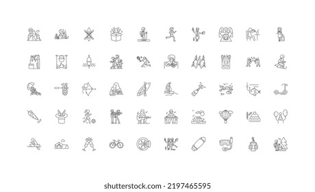 Free time ideas, linear icons, line signs set, vector collection