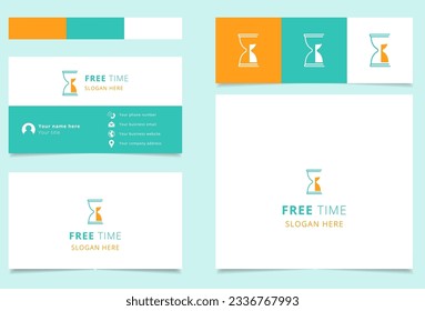 Free time logo design with editable slogan. Branding book and business card template.