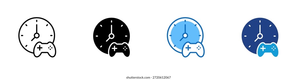 Vetor de design de ícone de estilo múltiplo - relógio com um controlador de jogo, simbolizando lazer, momentos de descanso, entretenimento ou tempo de relaxamento