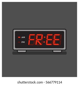 'Free Time' written on a retro alarm clock concept (Line Art in Flat Style Vector Illustration Design)
