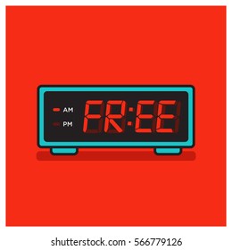 'Free Time' written on a retro alarm clock concept (Line Art in Flat Style Vector Illustration Design)
