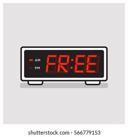 'Free Time' written on a retro alarm clock concept (Line Art in Flat Style Vector Illustration Design)
