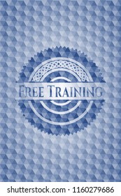 Free Training blue emblem with geometric pattern background.