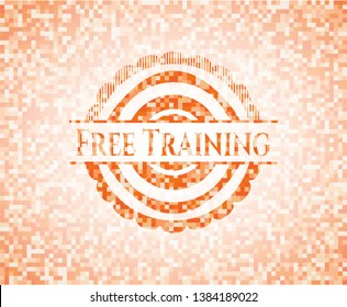Free Training orange tile background illustration. Square geometric mosaic seamless pattern with emblem inside.