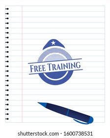 Free Training with pen strokes. Blue ink. Vector Illustration. Detailed.