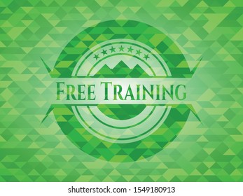 Free Training realistic green emblem. Mosaic background. Vector Illustration. Detailed.