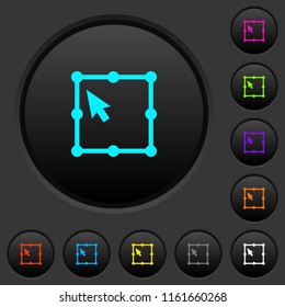 Free transform object dark push buttons with vivid color icons on dark grey background