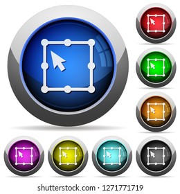 Free transform object icons in round glossy buttons with steel frames
