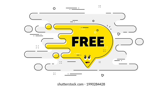 Free transition bubble. Geometric ad banner on flow pattern. Cartoon face character chat message. Yellow flow banner icon. Transition pattern cover. Free bubble label. Vector