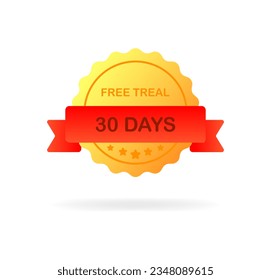 Free treal 30 days. Flat, color, medal trial period. Vector icon