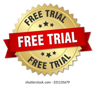 free trial 3d gold badge with red ribbon