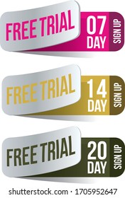 Free trial badges. 7, 14, and 20-day stickers. Vector illustration