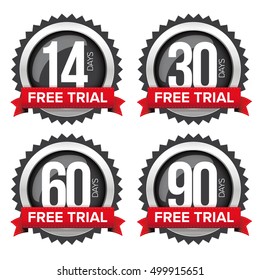 Free trial badges vector set with ribbons