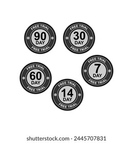 Free trial black labels and stickers. Vector.