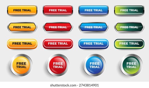 Free trial buttons icon set with glossy gradient colors. web app technology button icon ui, ux. vector