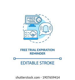 Free trial expiration reminder concept icon. Free SaaS trial marketing idea thin line illustration. Motivation for upgrade. Users notifying. Vector isolated outline RGB color drawing. Editable stroke