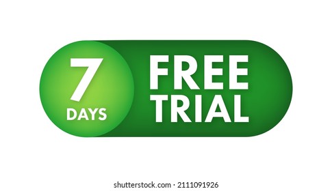 Free trial flat banner on white background. Product advertising. Web design. Symbol, sign. Vector stock illustration.
