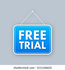 Free trial flat banner on gray background. Product advertising. Web design. Symbol, sign. Vector stock illustration.