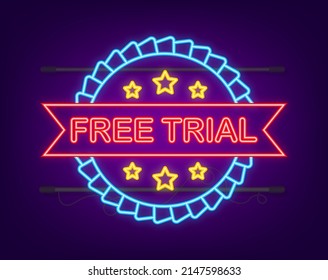 Free trial flat banner on gray background. Product advertising. Web design. Symbol, sign. Vector stock illustration.