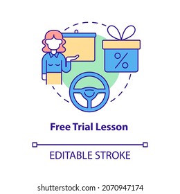 Free Trial Lesson Concept Icon. Driving School Offer Abstract Idea Thin Line Illustration. Automobile Riding Course. Test Class. Vector Isolated Outline Color Drawing. Editable Stroke