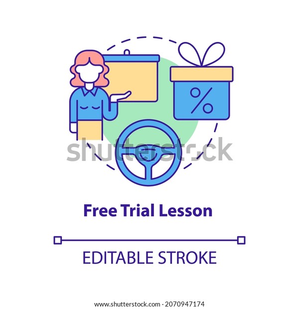 Free\
trial lesson concept icon. Driving school offer abstract idea thin\
line illustration. Automobile riding course. Test class. Vector\
isolated outline color drawing. Editable\
stroke
