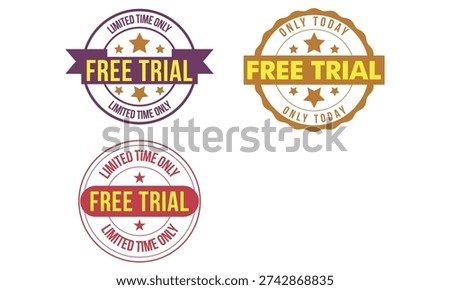 Free Trial Limited Time Only Badge Collection Promotional Offer Stamp Vector Illustration Set