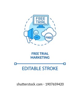 Free trial marketing concept icon. Trying out software for limited time amount idea thin line illustration. New-customer acquisition. Vector isolated outline RGB color drawing. Editable stroke