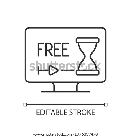 Free trial option linear icon. Free one month service. Limited, seven-day demo version. Thin line customizable illustration. Contour symbol. Vector isolated outline drawing. Editable stroke