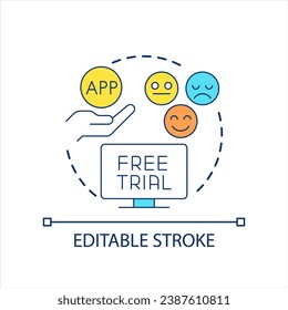 Free trial period concept icon. Demonstration version. Try to use. Opportunity to test abstract idea thin line illustration. Isolated outline drawing. Editable stroke. Arial font used