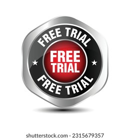 Free Trial sign, symbol, badge with hexa shape. Vector design template.
