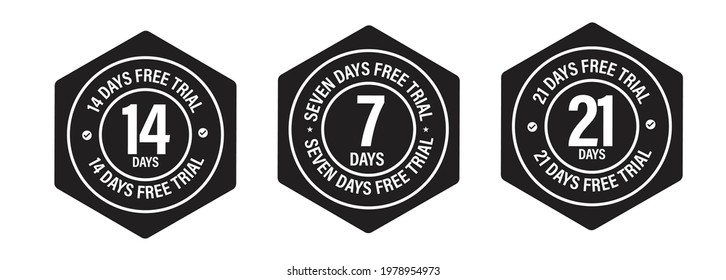 free trial vector icon set. 14, 21 and 7 days free trial