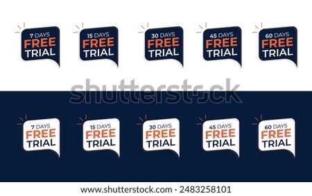 Free Trial Vector Icons Collection, Free Trial Icons Bundle, Signs, Banner, 7, 15, 30, 45, 60 Days Free Trial, Vector Illustrations