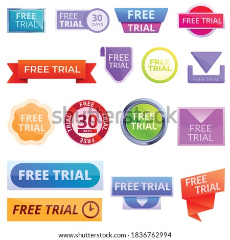 Free trial version icons set. Cartoon set of free trial version vector icons for web design