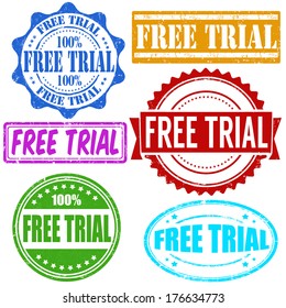 Free trial vintage grunge rubber stamps set on white, vector illustration