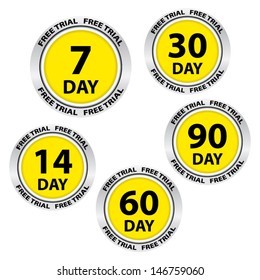 Free trial yellow signs and labels . Vector. 