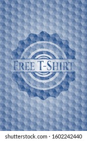 Free T-Shirt blue badge with geometric background. Vector Illustration. Detailed.
