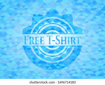 Free T-Shirt light blue emblem with triangle mosaic background