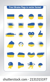 Free Ukraine flags in vector format. Set of flag icons on a white background, vector illustration.