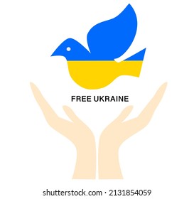 Free Ukraine text with dove symbol  of peace  vector.