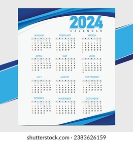 Free vector 2024 blue annual planner calendar template.