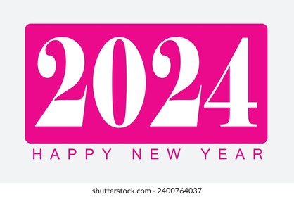 Diseño de la tarjeta postal del logotipo de Año Nuevo Feliz 2024 con pantalla de fondo rosa