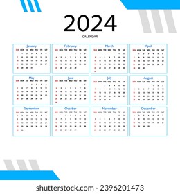 Free vector 2024 new year calendar template with weeks and days design vector