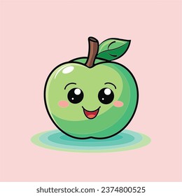 Free vector Apple cartoon character design with different happy expression, smiling face , clipart, kawaai style.