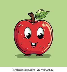 Free vector Apple cartoon character design with different happy expression, smiling face , clipart, kawaai style.